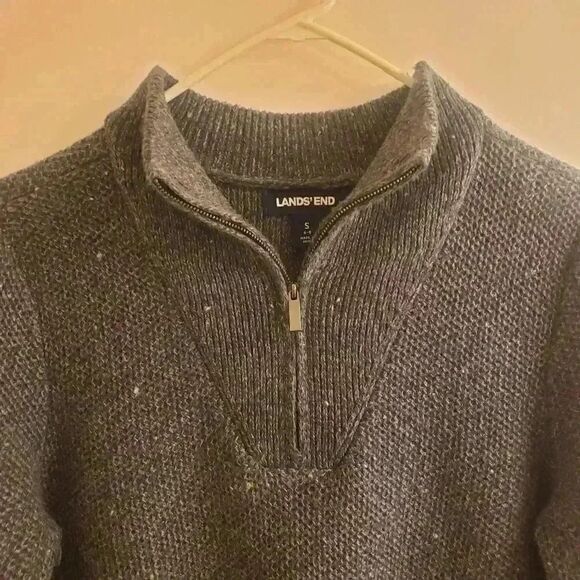 LANDS' END Women's Navy/Gray Cotton Blend Long-Sleeve Pullover - Picture 7 of 10